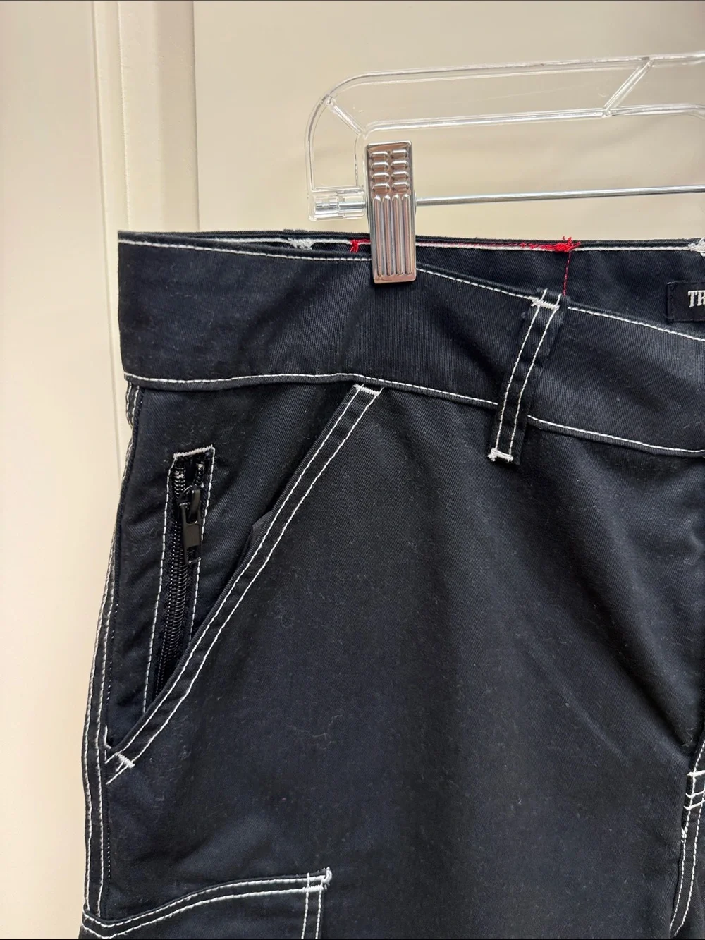 True Religion Black Cargo Shorts with White Contrast Stitching